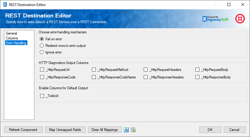 SSIS REST Twilio Destination - Error Handling